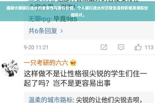 揭秘大额银行流水的重要性与潜在价值，个人银行流水对日常生活的影响及潜在价值探讨。