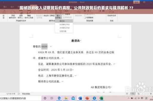 揭秘政府收入证明背后的真相，公共财政背后的要求与程序解析 ??