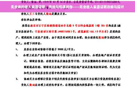 无业者的收入来源证明，挑战与机遇并存——无业收入来源证明攻略与探讨
