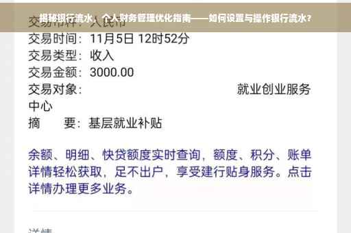 揭秘银行流水，个人财务管理优化指南——如何设置与操作银行流水？