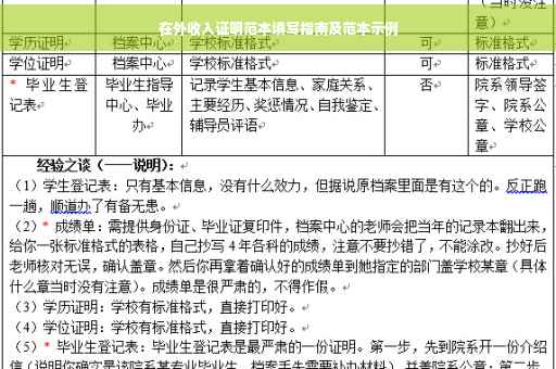 在外收入证明范本填写指南及范本示例
