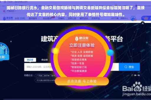 揭秘日韩银行流水，金融交易微观脉络与跨境交易新趋势探索标题简洁明了，直接传达了文章的核心内容，同时使用了表情符号增加趣味性。
