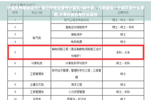 计算机有哪些证书？我们学校说要考计算机4级中级。几级最高？中级又是什么意思,大专计算机考什么证书