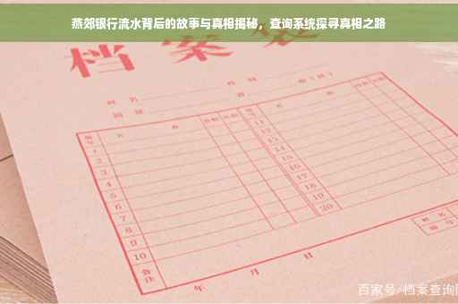 燕郊银行流水背后的故事与真相揭秘，查询系统探寻真相之路