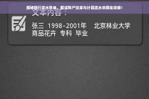 揭秘银行流水账单，解读账户往来与计算流水总额全攻略！