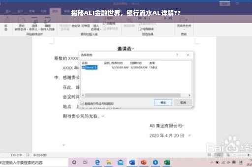 揭秘ALI金融世界，银行流水AL详解??