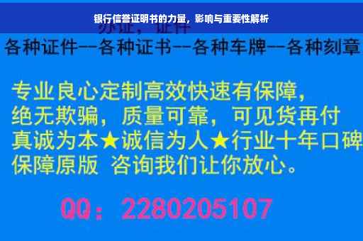 银行信誉证明书的力量，影响与重要性解析