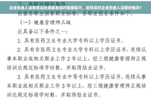 企业无收入证明背后的原因及应对策略探讨，如何应对企业无收入证明的情况？