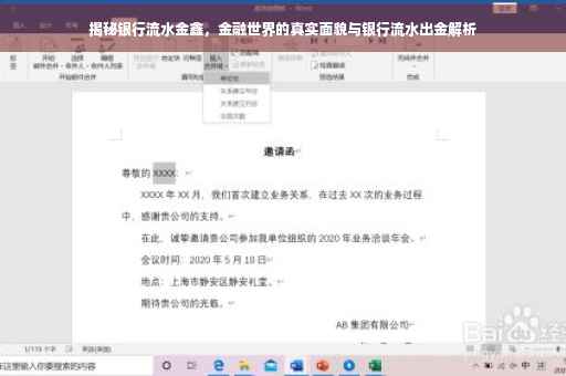 揭秘银行流水金鑫，金融世界的真实面貌与银行流水出金解析