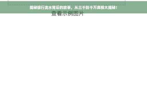 揭秘银行流水背后的故事，从三千到千万真相大揭秘！
