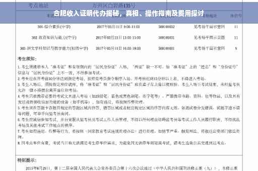 合肥收入证明代办揭秘，真相、操作指南及费用探讨