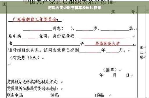 材料丢失证明书样本及图片参考