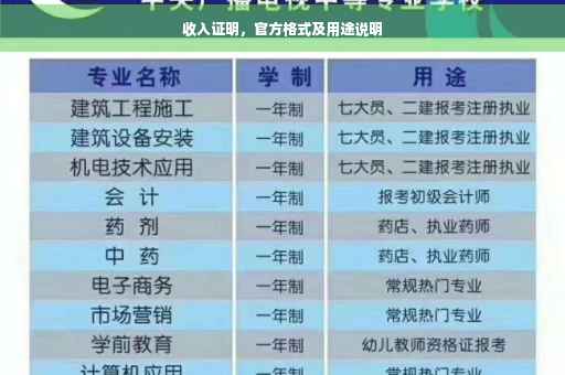 收入证明，官方格式及用途说明