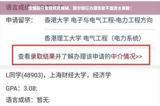 惊爆银行业潜规则揭秘，部分银行办理贷款不查流水真相！