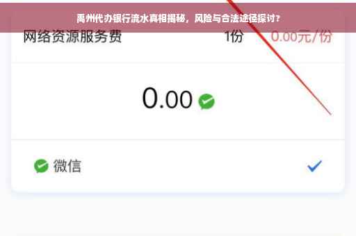 禹州代办银行流水真相揭秘，风险与合法途径探讨?