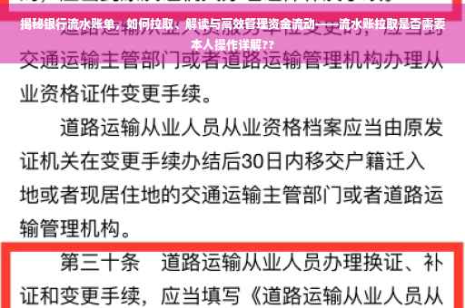 揭秘银行流水账单，如何拉取、解读与高效管理资金流动——流水账拉取是否需要本人操作详解??
