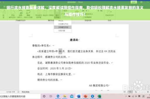 银行流水摘要发放详解，深度解读及操作指南，助你轻松理解流水摘要发放的含义与操作技巧！