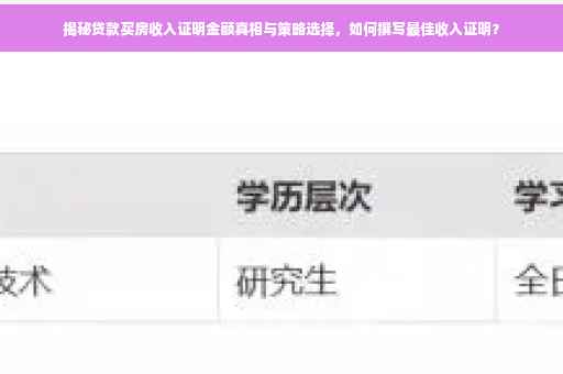 揭秘贷款买房收入证明金额真相与策略选择，如何撰写最佳收入证明？