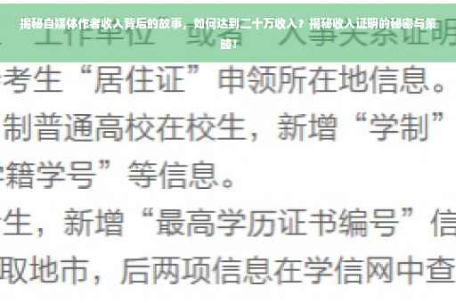 揭秘自媒体作者收入背后的故事，如何达到二十万收入？揭秘收入证明的秘密与策略！