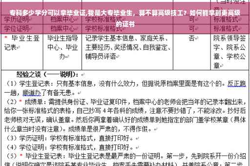 专科多少学分可以拿毕业证,我是大专毕业生，算不算高级技工？如何能拿到更高级的证书