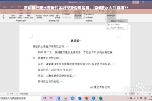 悉尼银行流水背后的金融现象深度解析，揭秘流水大的真相??