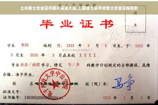 土木博士毕业证书图片高清大图,工程博士和学术博士毕业证有区别