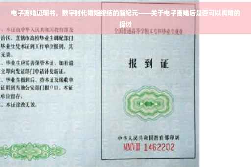 电子离婚证明书，数字时代婚姻终结的新纪元——关于电子离婚后是否可以再婚的探讨