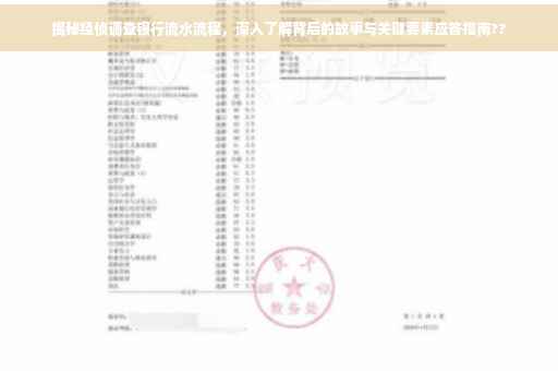 揭秘经侦调查银行流水流程，深入了解背后的故事与关键要素应答指南??