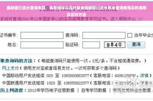 揭秘银行流水查询难题，真相揭秘与应对策略揭秘银行流水账单查询难背后的真相及应对方法