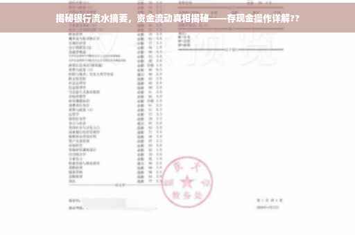揭秘银行流水摘要，资金流动真相揭秘——存现金操作详解??