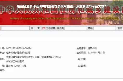 婚前经济条件证明书的重要性及撰写指南，深度解读与示范文本?
