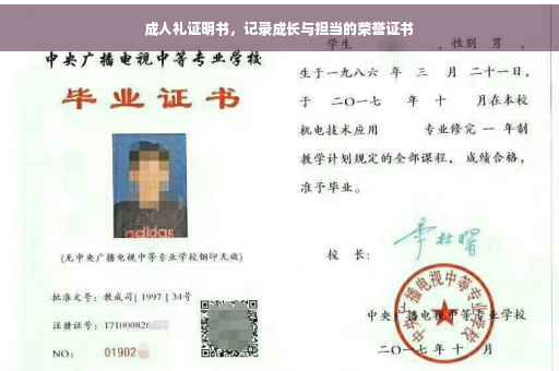 成人礼证明书，记录成长与担当的荣誉证书
