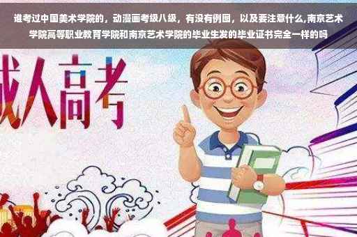 谁考过中国美术学院的，动漫画考级八级，有没有例图，以及要注意什么,南京艺术学院高等职业教育学院和南京艺术学院的毕业生发的毕业证书完全一样的吗