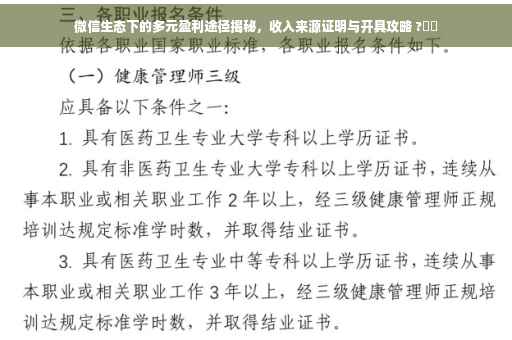微信生态下的多元盈利途径揭秘，收入来源证明与开具攻略 ?⚡️
