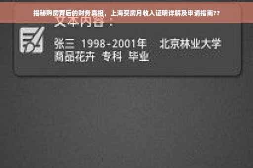 揭秘购房背后的财务真相，上海买房月收入证明详解及申请指南??