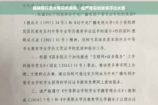 揭秘银行流水背后的真相，松严背后的故事浮出水面