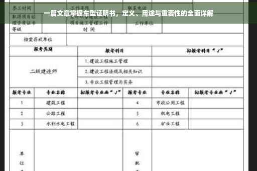 一篇文章掌握车型证明书，定义、用途与重要性的全面详解