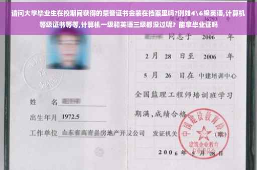 请问大学毕业生在校期间获得的荣誉证书会装在档案里吗?例如4级英语,计算机等级证书等等,计算机一级和英语三级都没过呢?能拿毕业证吗 请问大学毕业生在校期间获得的荣誉证书会装在档案里吗?例如4级英语,计算机等级证书等等,计算机一级和英语三级都没过呢?能拿毕业证吗