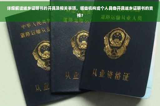 详细解读返乡证明书的开具及相关事项，哪些机构或个人具备开具返乡证明书的资格？