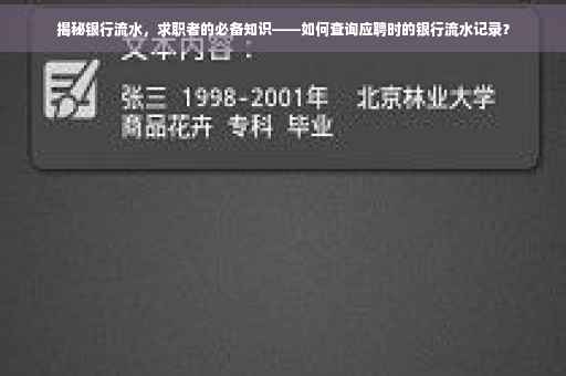 揭秘银行流水，求职者的必备知识——如何查询应聘时的银行流水记录？