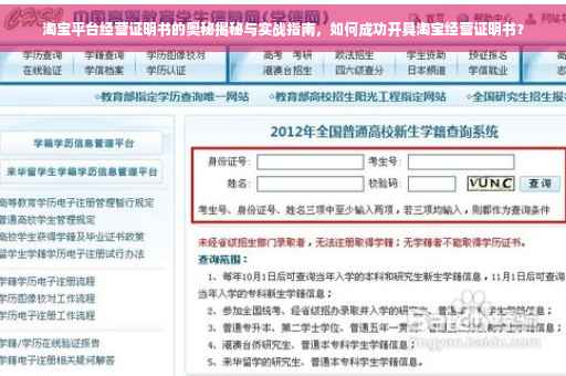 淘宝平台经营证明书的奥秘揭秘与实战指南，如何成功开具淘宝经营证明书？