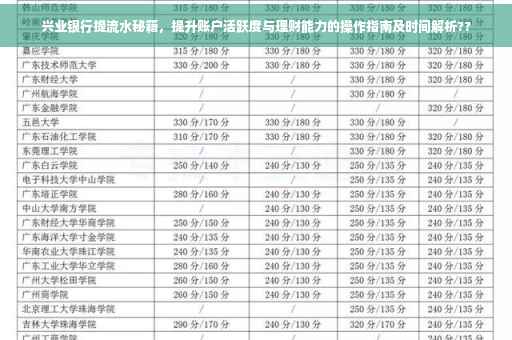 兴业银行提流水秘籍，提升账户活跃度与理财能力的操作指南及时间解析??