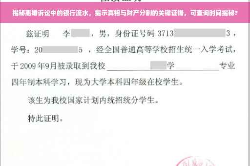 揭秘离婚诉讼中的银行流水，揭示真相与财产分割的关键证据，可查询时间揭秘?