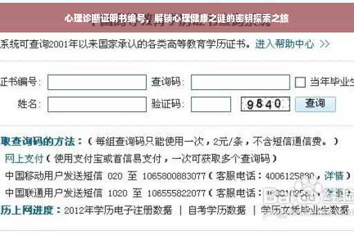 心理诊断证明书编号，解锁心理健康之谜的密钥探索之旅
