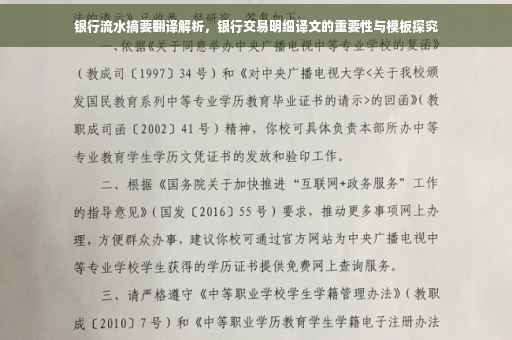 银行流水摘要翻译解析，银行交易明细译文的重要性与模板探究