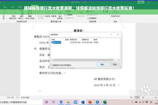 揭秘蚌埠银行流水收费真相，详细解读蚌埠银行流水收费标准！