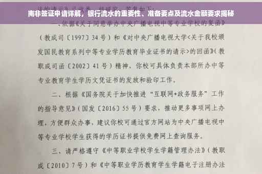 南非签证申请详解，银行流水的重要性、准备要点及流水金额要求揭秘