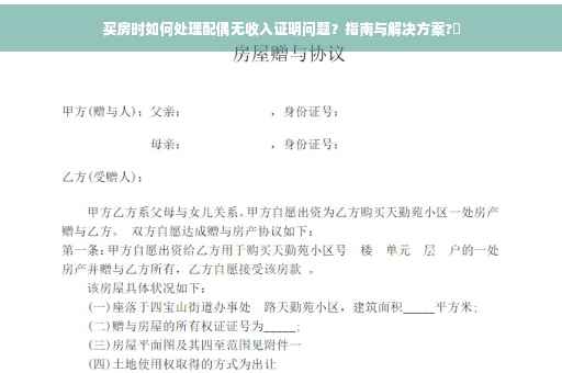 买房时如何处理配偶无收入证明问题？指南与解决方案?✨