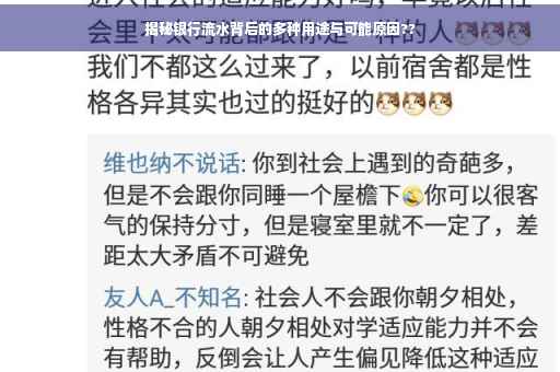 揭秘银行流水背后的多种用途与可能原因??