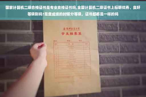 国家计算机二级合格证书是专业资格证书吗,全国计算机二级证书上标明优秀、良好等级别吗?是查成绩的时候分等级，证书却都是一样的吗